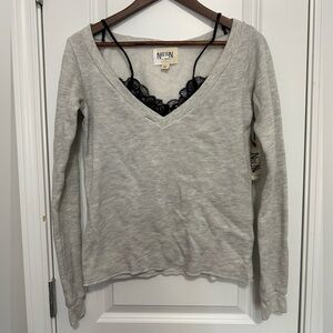 NWT Nation LTD Gray Sweatshirt Womens XS Black Lace Camisole